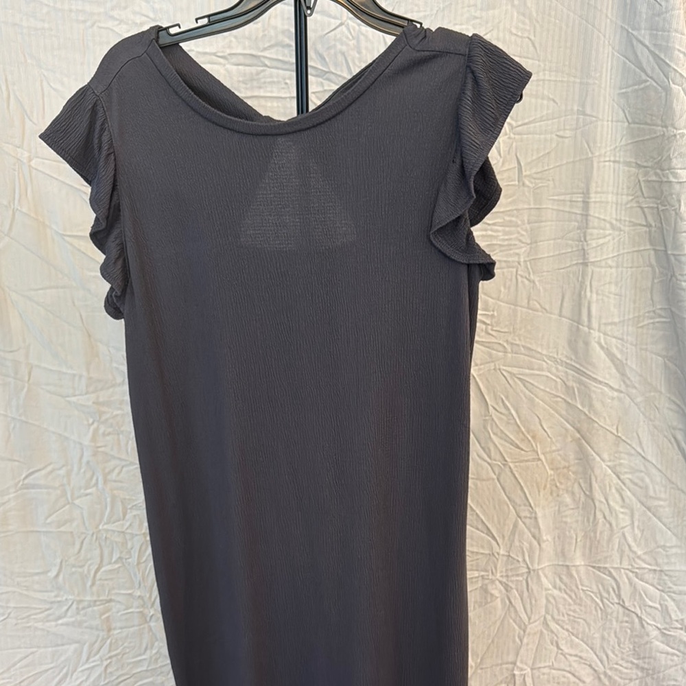 LOFT Gray Ruffle Sleeve Dress with Side Slits - Small